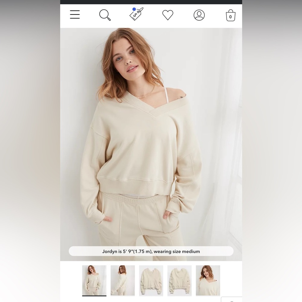 Aerie House Party Sweatshirt color is toasted coconut